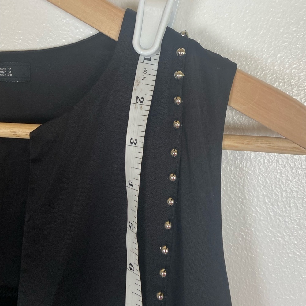 Zara Satin Studded Midi Dress Size M Oversized Black‎ Sleeveless Split Sides - Picture 7 of 10